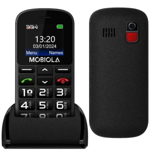 Mobiola MB200, praktický mobilný telefón pre seniorov, SOS tlačidlo, nabíjací stojan, 2 SIM, čierny